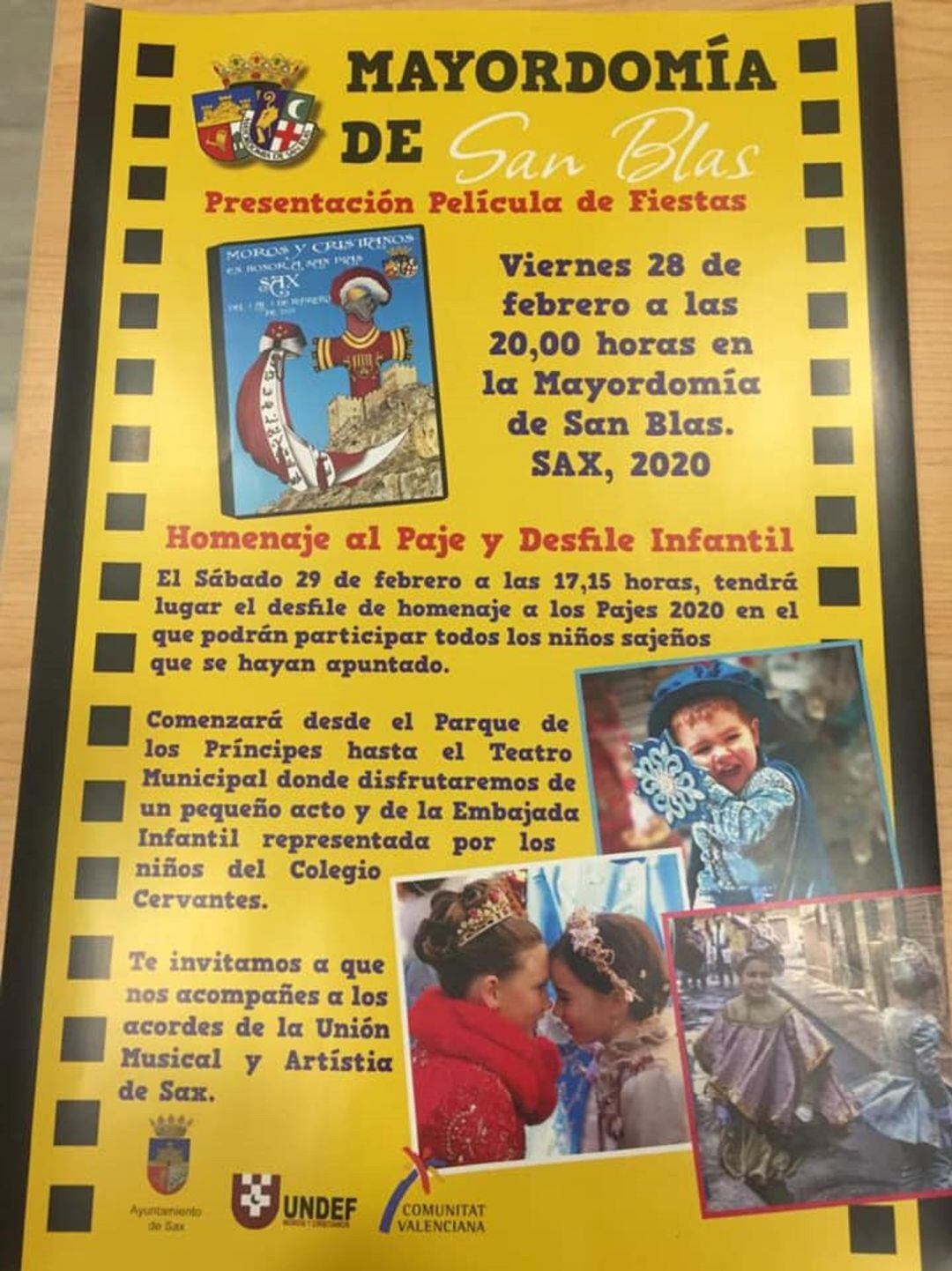 Cartel del homanaje a los pajes de Sax