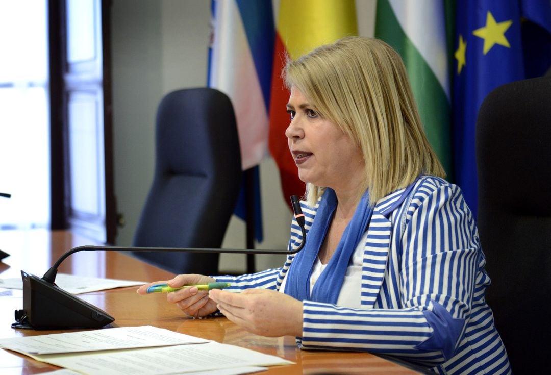 Mamen Sánchez, alcaldesa de Jerez, este miércoles en rueda de prensa