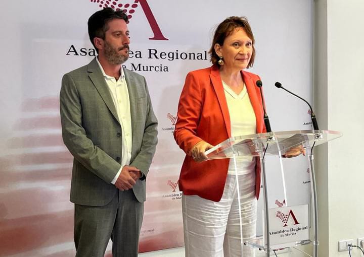 María Marín compareciendo hoy en la sala de prensa de la Asamblea Regional