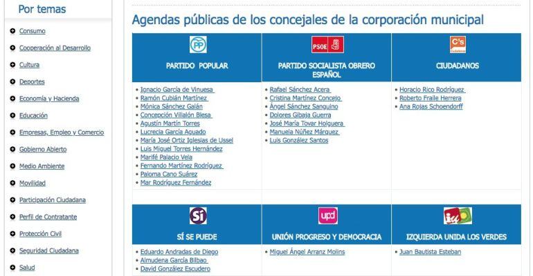 Espacio de la web municipal en el que se puede consultar la agenda de los concejales de Alcobendas