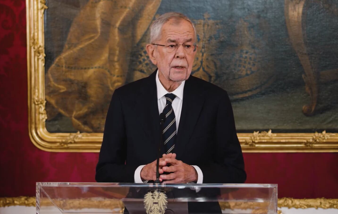 Un momento de la intervención del presidente austriaco Alexander Van der Bellen en la que ha confirmado que aún no hay acuerdo para gobernar Austria