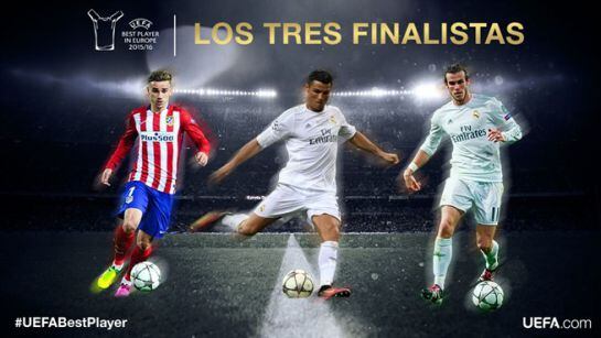 Griezmann, Cristiano Ronaldo y Bale, los tres finalistas.