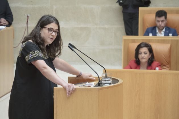 La diputada de Podemos en La Rioja Raquel Romero interviene en la segunda sesión del pleno de investidura.