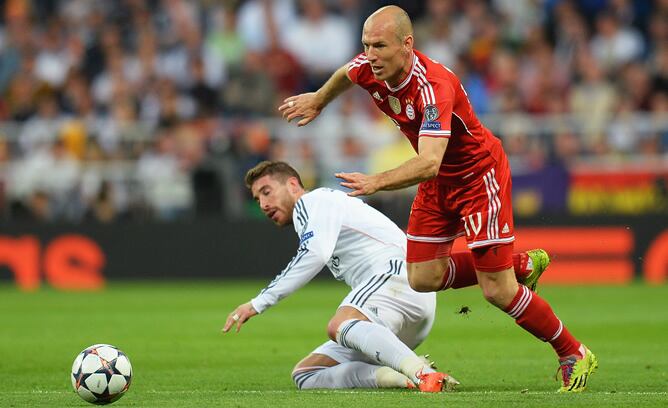 El holandés del Bayern, en la ida de las semifinales de la Champions que terminó con el 1-0 a favor del Real Madrid.
