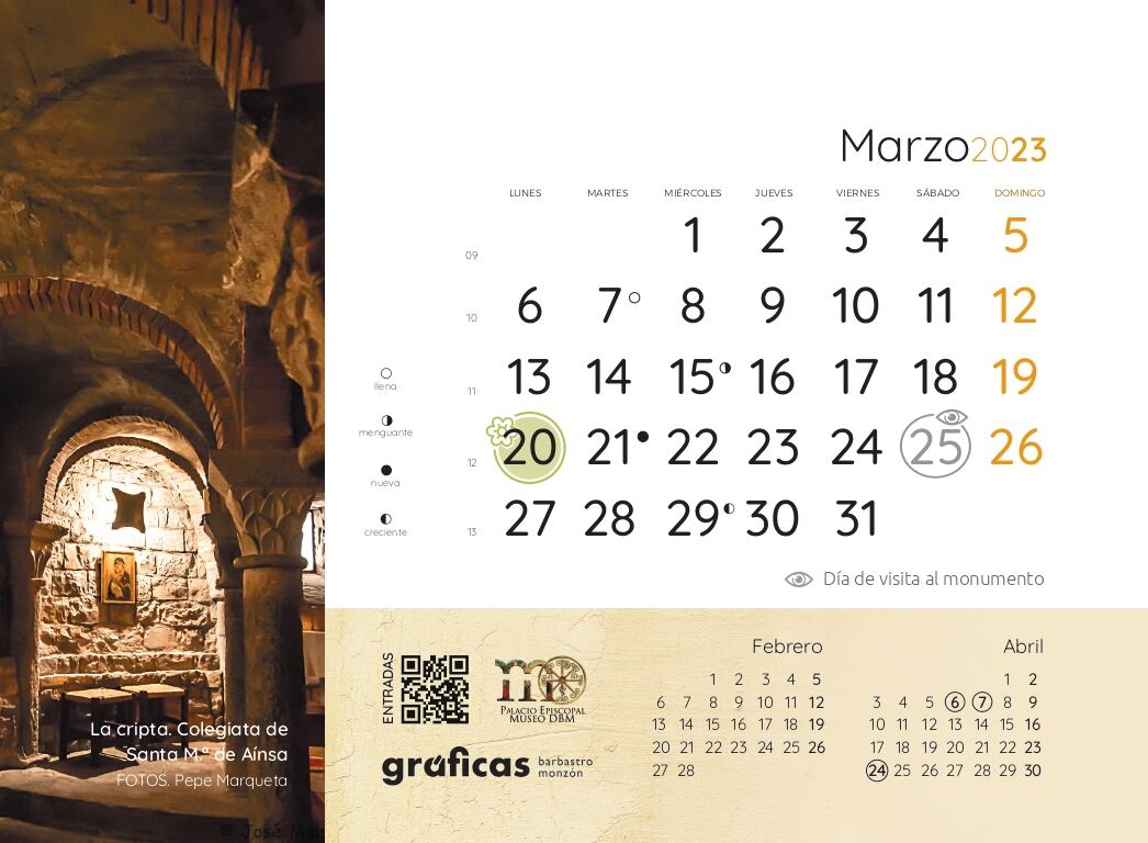 Visita guiada calendario del Museo Diocesano Barbastro-Monzón mes de marzo