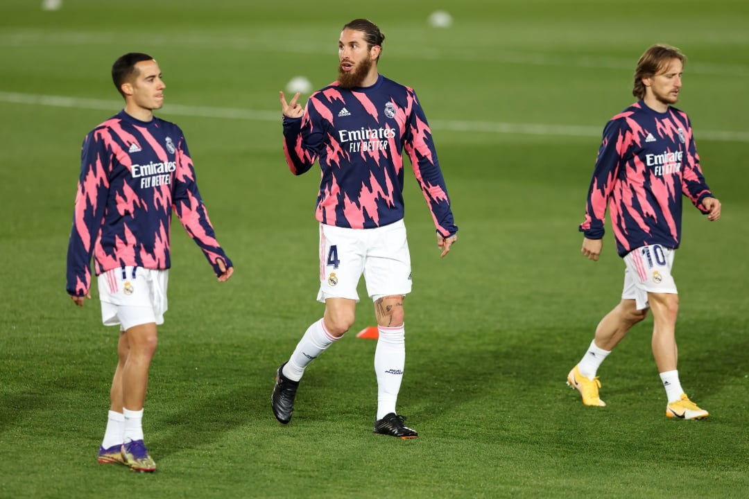 Sergio Ramos, Lucas Vázquez y Luka Modric durante un entrenamiento