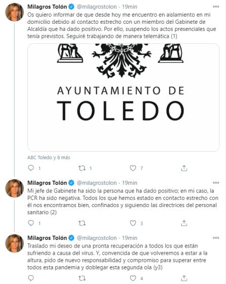 Milagros Tolón confirma que permanecerá aislada por contacto con un positivo de covid