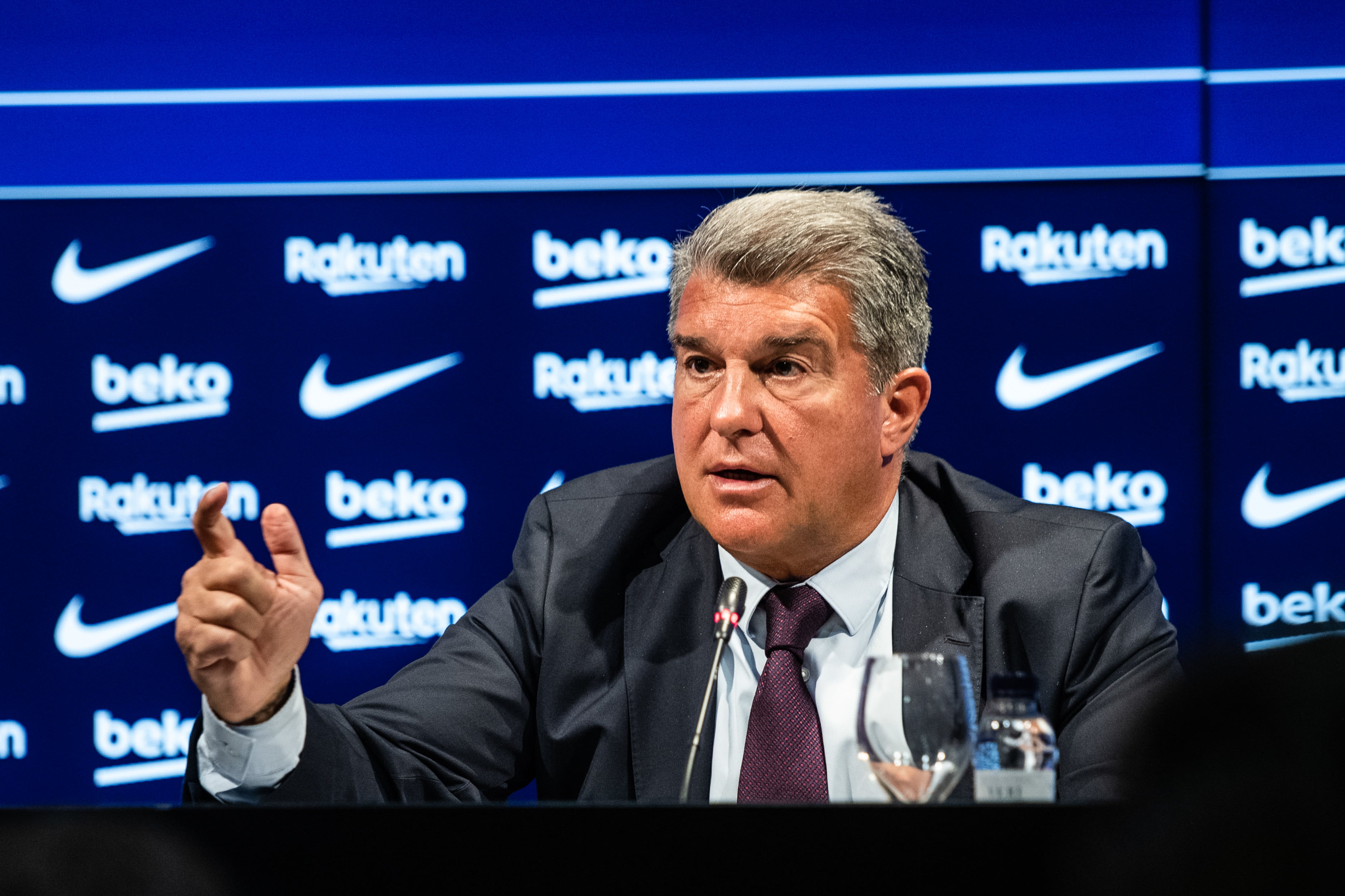 Joan Laporta, presidente del FC Barcelona, durante una rueda de prensa