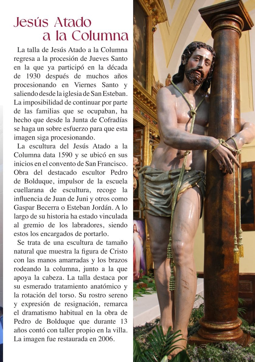Página dedicada a la escultura de Jesús Atado a la Columna en la I Revista Oficial de la Semana Santa de Cuéllar 2026