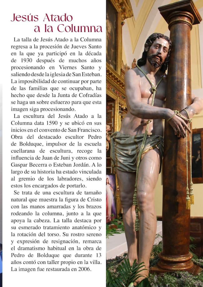 Página dedicada a la escultura de Jesús Atado a la Columna en la I Revista Oficial de la Semana Santa de Cuéllar 2026