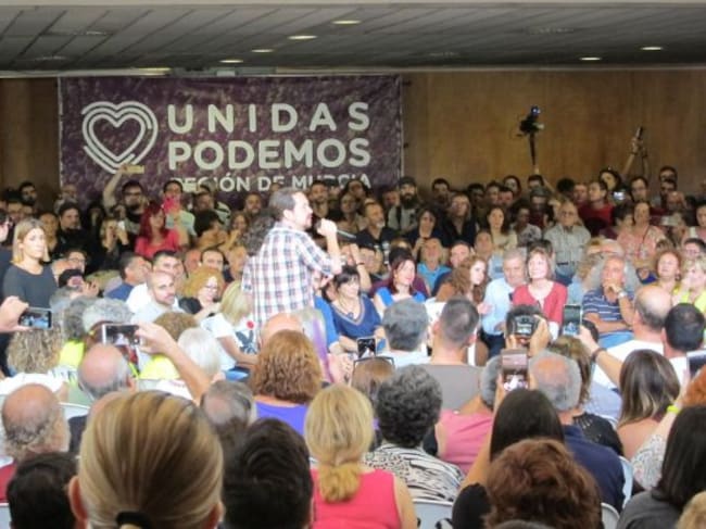 Pablo Iglesias durante el acto celebrado en el autitorio Victor Villegas (Murcia)