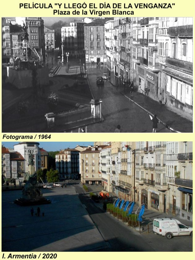 Comparativa de la plaza actual con la réplica de la película