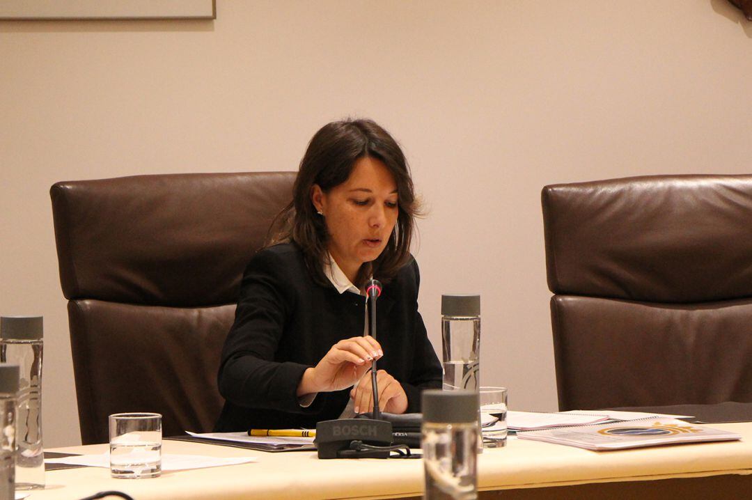 La consellera de Finances, Maika Nin, durant la sessió de consell de comú.