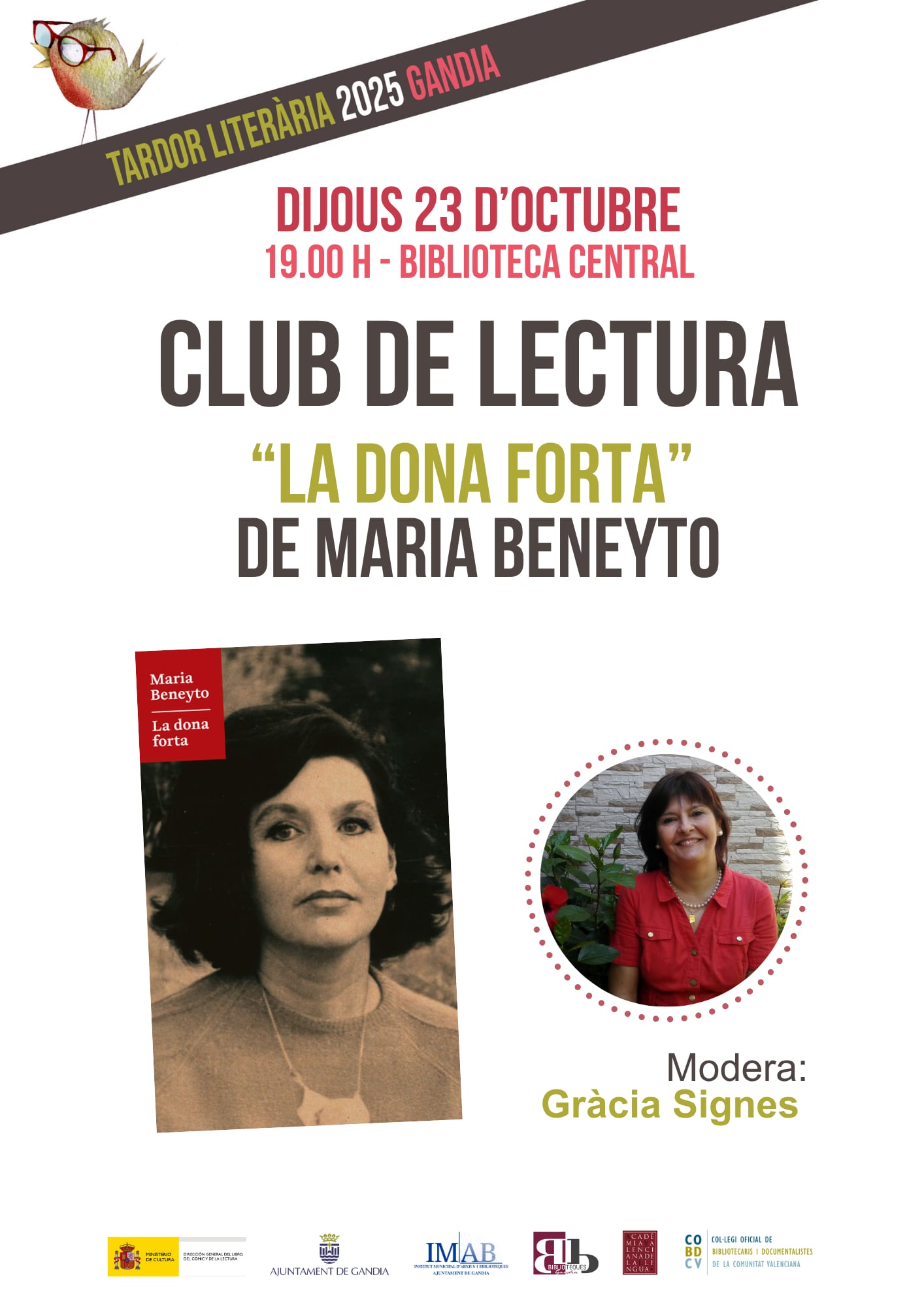 Cartel presentación del libro 'La Dona Forta', de Maria Beneyto