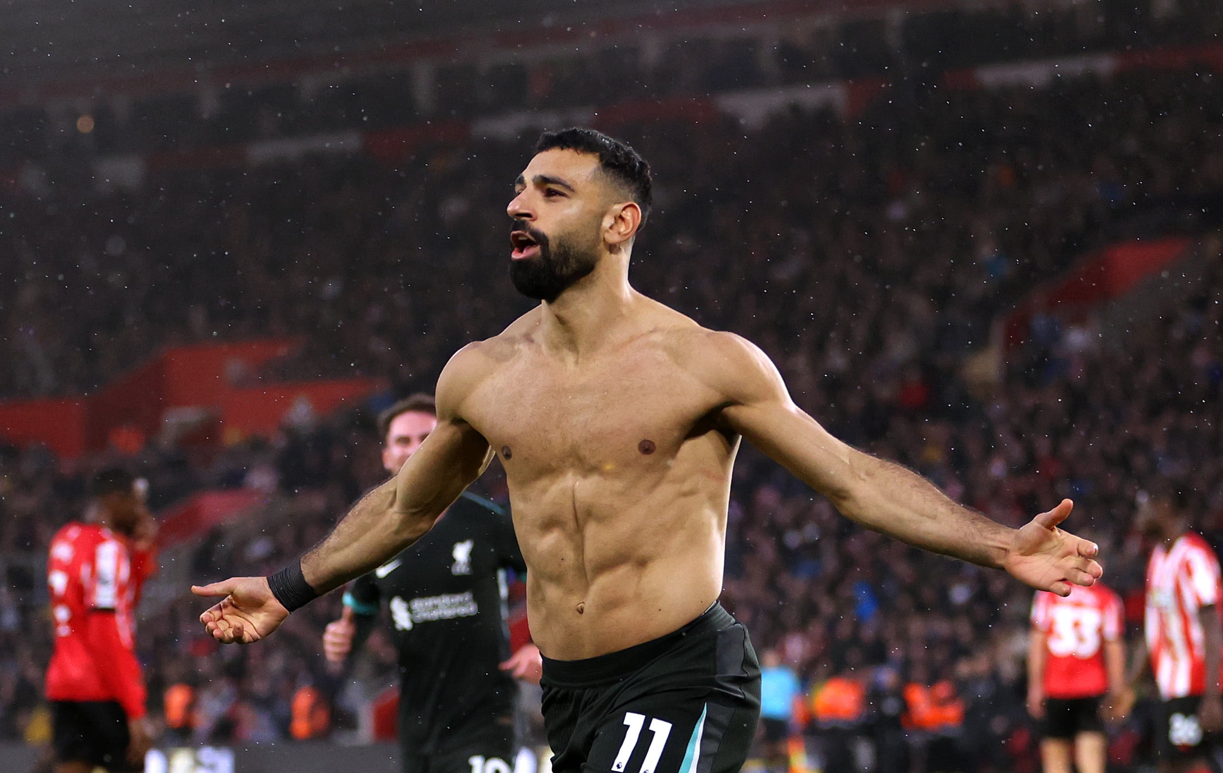 Mohamed Salah celebra su último gol con el Liverpool FC