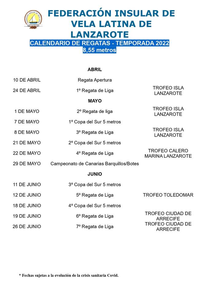 Calendario oficial 2022.