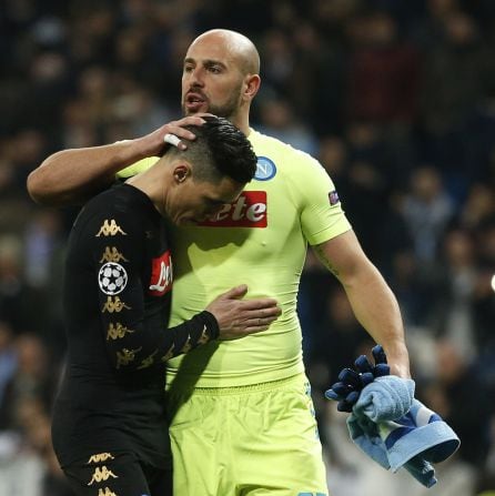 Reina y Callejón, al término del partido.