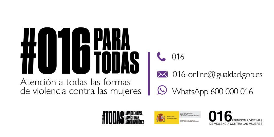 El teléfono de atención a todas las formas de violencia contra la mujer es el &#039;016&#039;