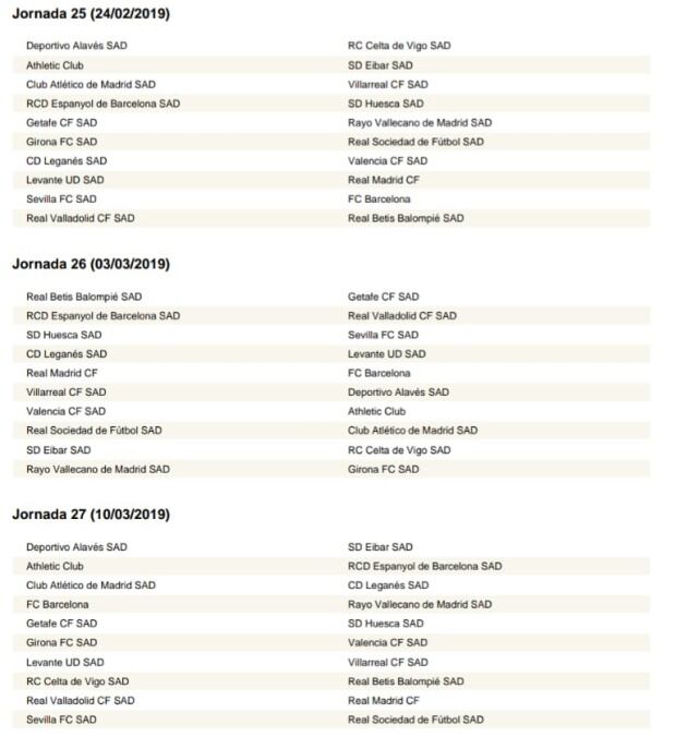 Calendario completo de LaLiga