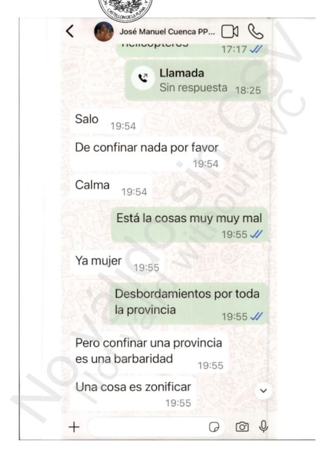 Los WhatsApp entre Salomé Pradas, Carlos Mazón y su jefe de Gabinete en lo peor de la DANA