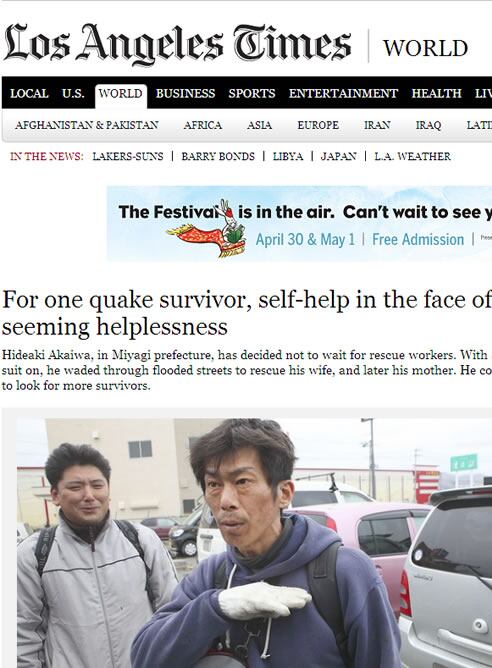 Captura del reportaje de Los Angeles Times con la imagen de Hideaki Akaiwa