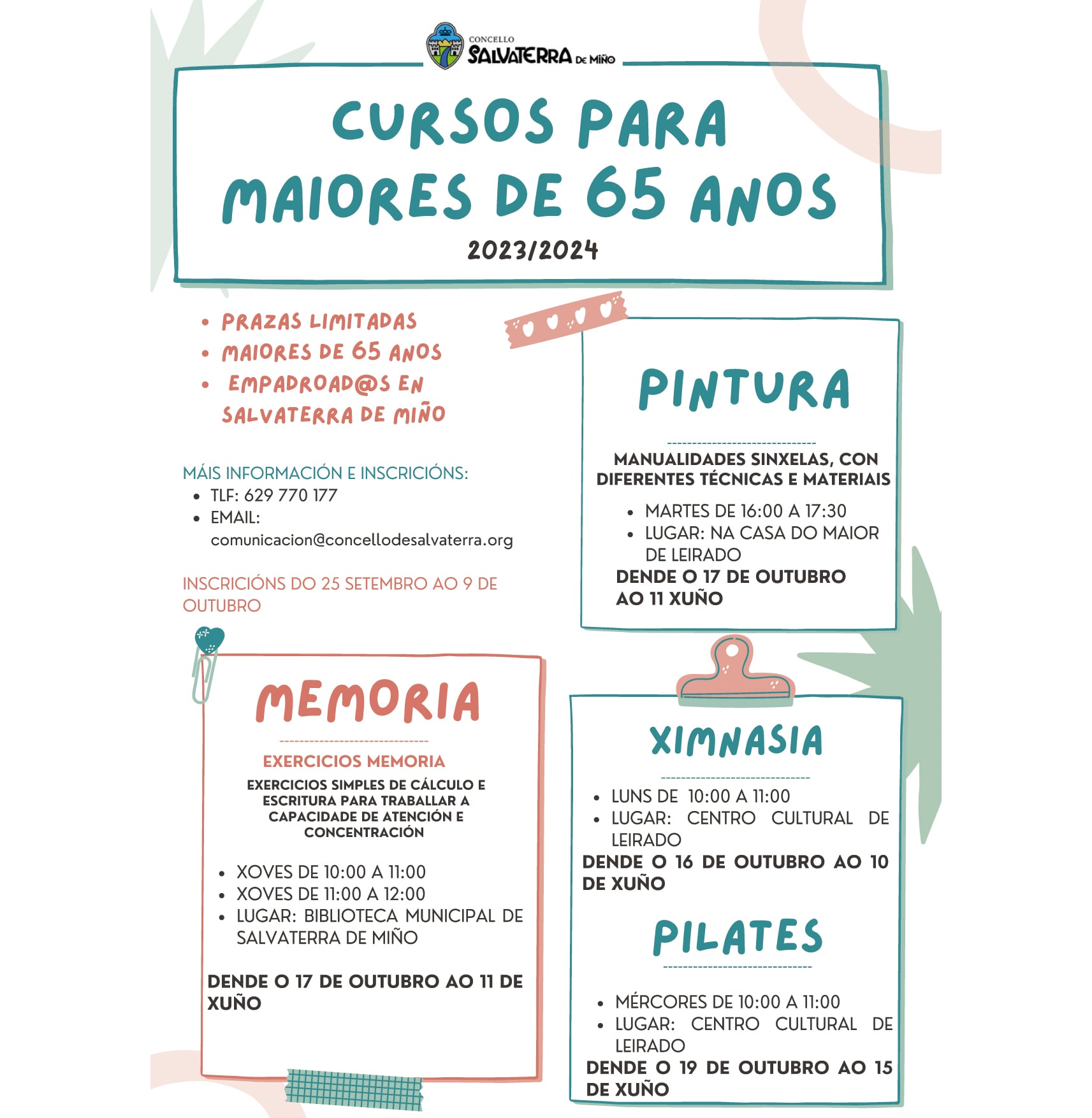 Cursos para maiores de 65 anos en Salvaterra de Miño