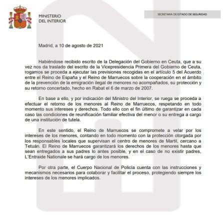 Consulta el documento de Interior que ordena la devolución a Marruecos de los menores que cruzaron a Ceuta