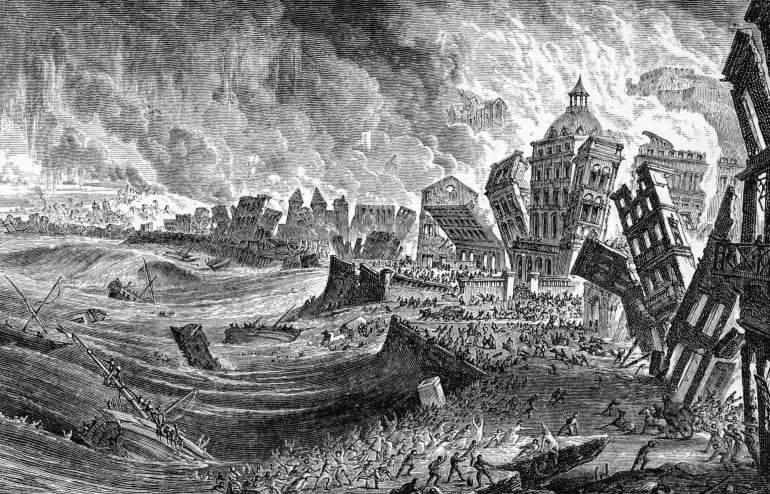 Ilustración sobre el terremoto y posterior tsunami que sufrió Lisboa el 1 de noviembre de 1755