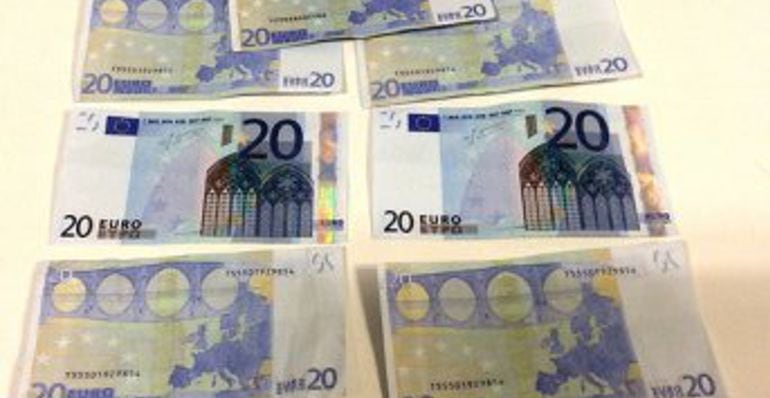 Billetes intervenidos por los Mossos d&#039;Esquadra a los detenidos.