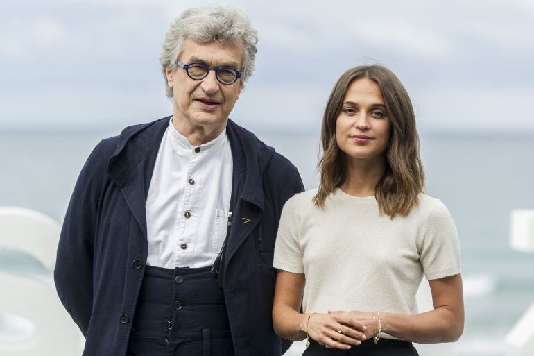 Wim Wenders and Alicia Vikander attend &#039;Submergence&#039; photocall during 65th San Sebastian Film Festival on September 22, 2017 in San Sebastian, Spain