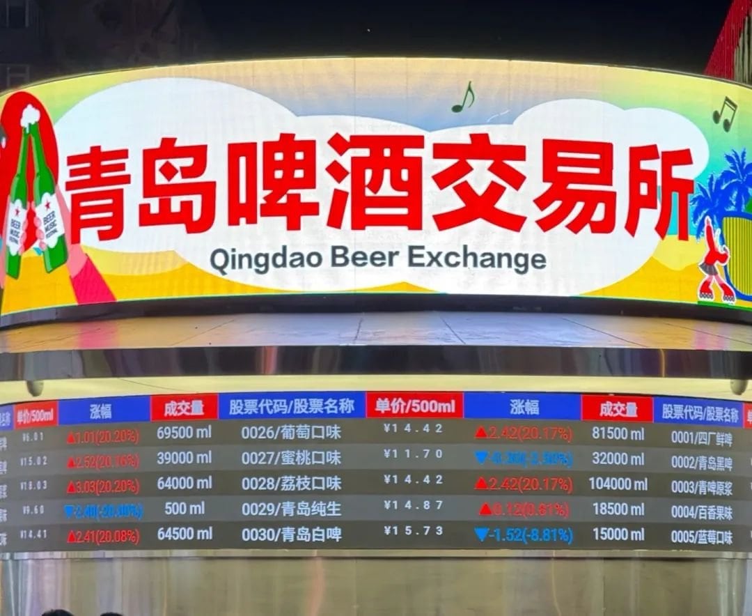 El Qingdao Beer Exchange es un bar en China que simula la bolsa de Wall Street