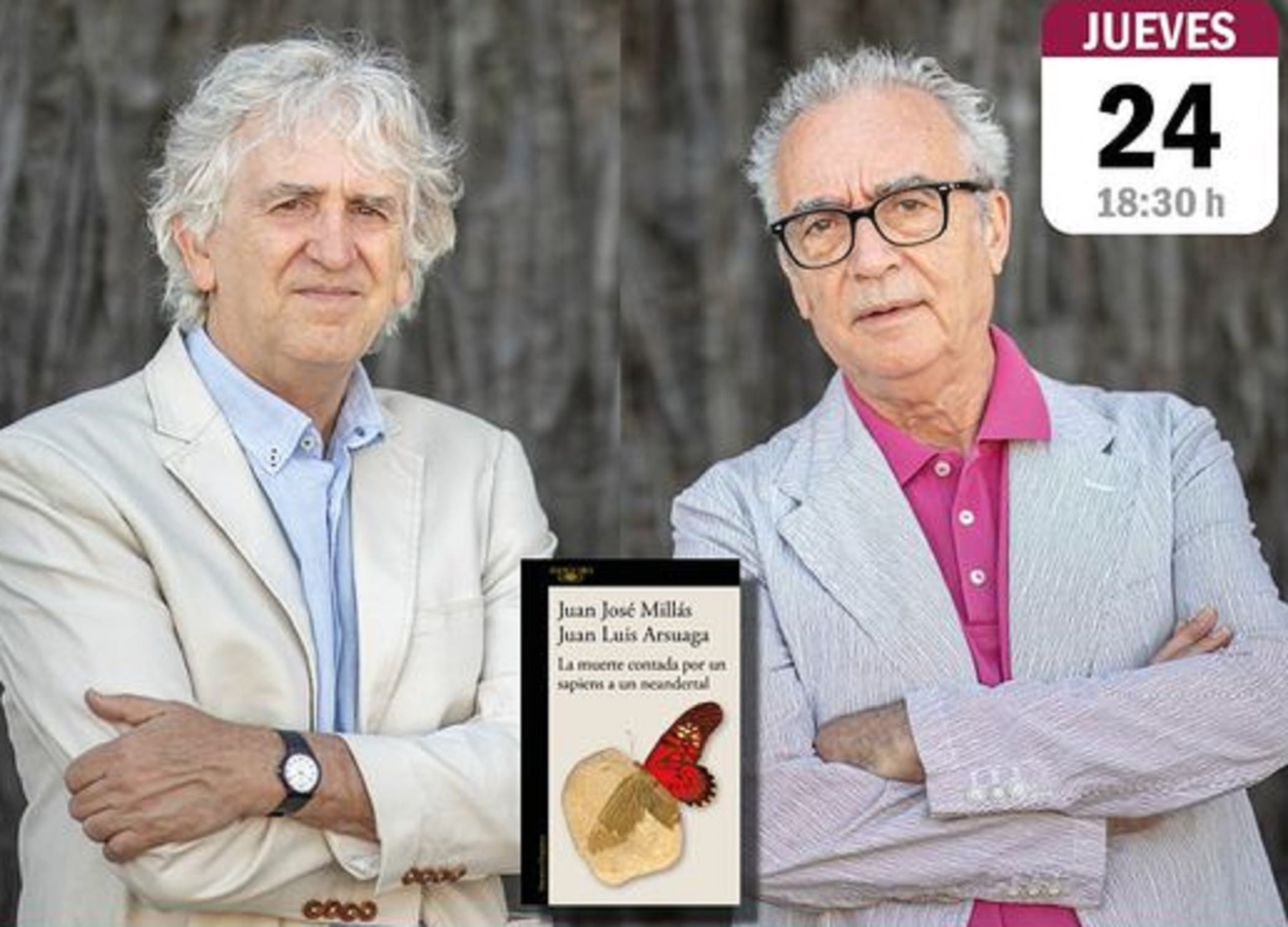 Juan José Millás y Juan Luis Arsuaga estarán en el Café Literario de Fuenlabrada este jueves.