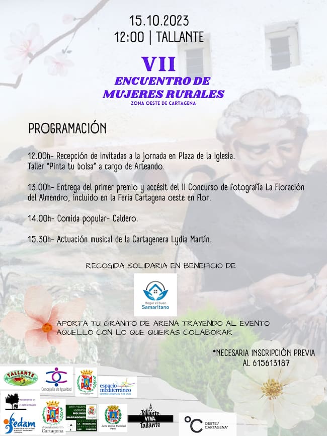 El encuentro de mujeres de Cartagena con motivo del Día Internacional de las Mujeres Rurales se celebrará este domingo 15 de octubre en la población de Tallante.