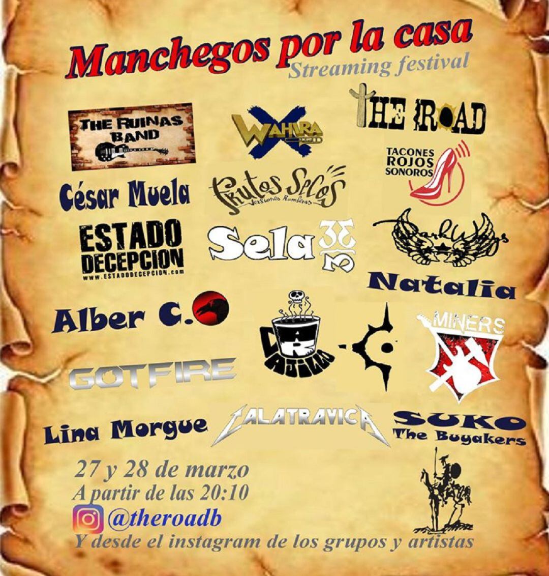 Cartel del festival de música en streaming &quot; Manchegos por la casa&quot;