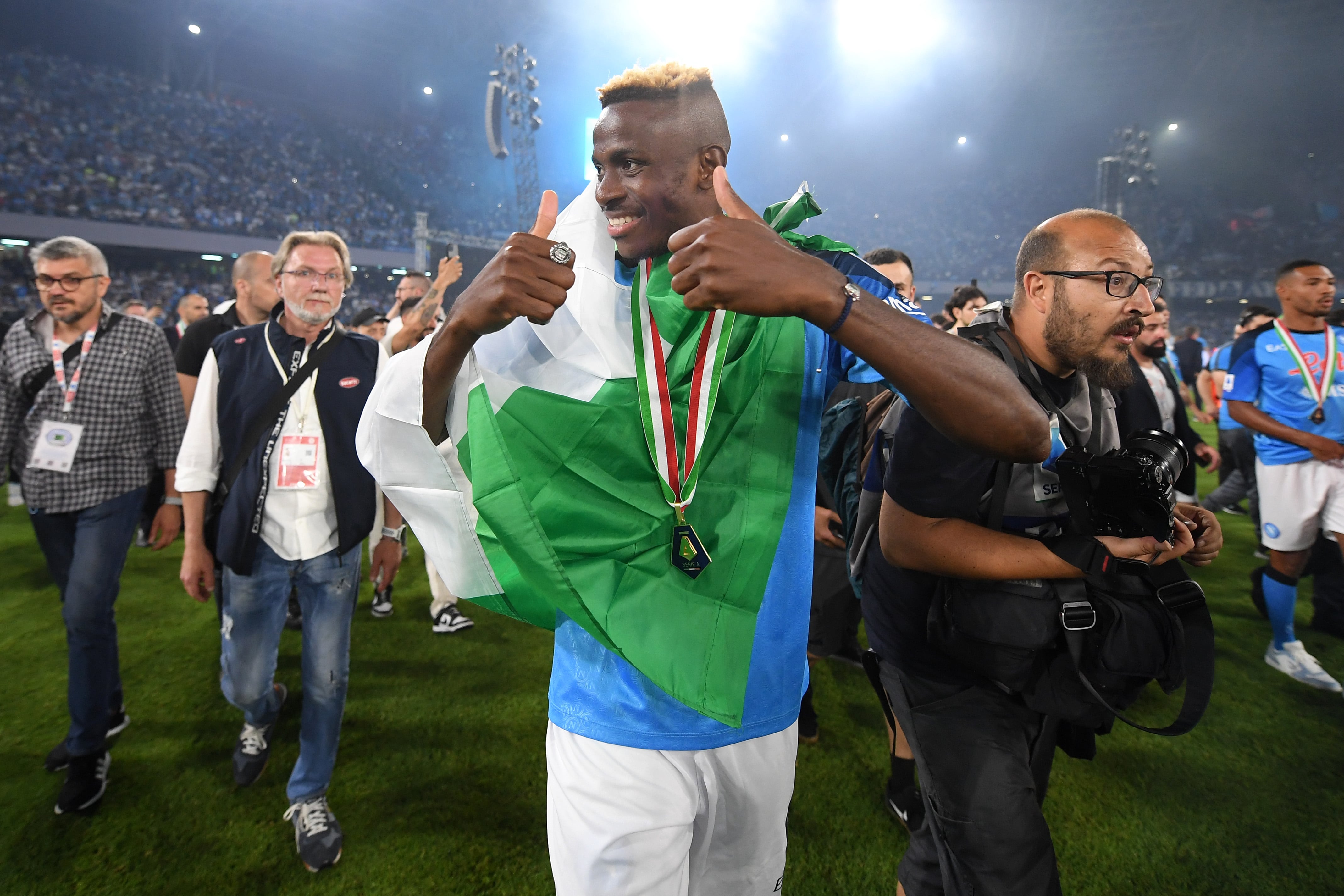 Osimhen celebra el Scudetto con el Nápoles, el pasado mes de junio.