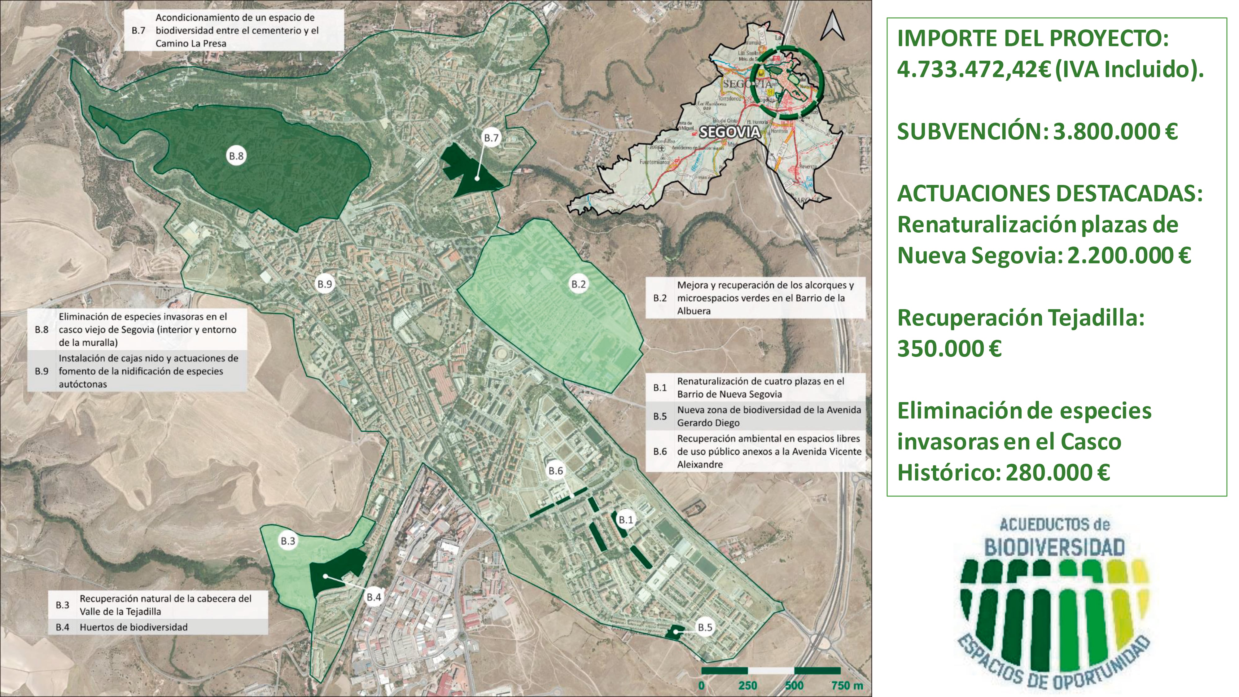 El Ayuntamiento obtiene nuevos fondos europeos para la renaturalización de cuatro plazas de Nueva Segovia y la recuperación de la cabecera del valle de Tejadilla