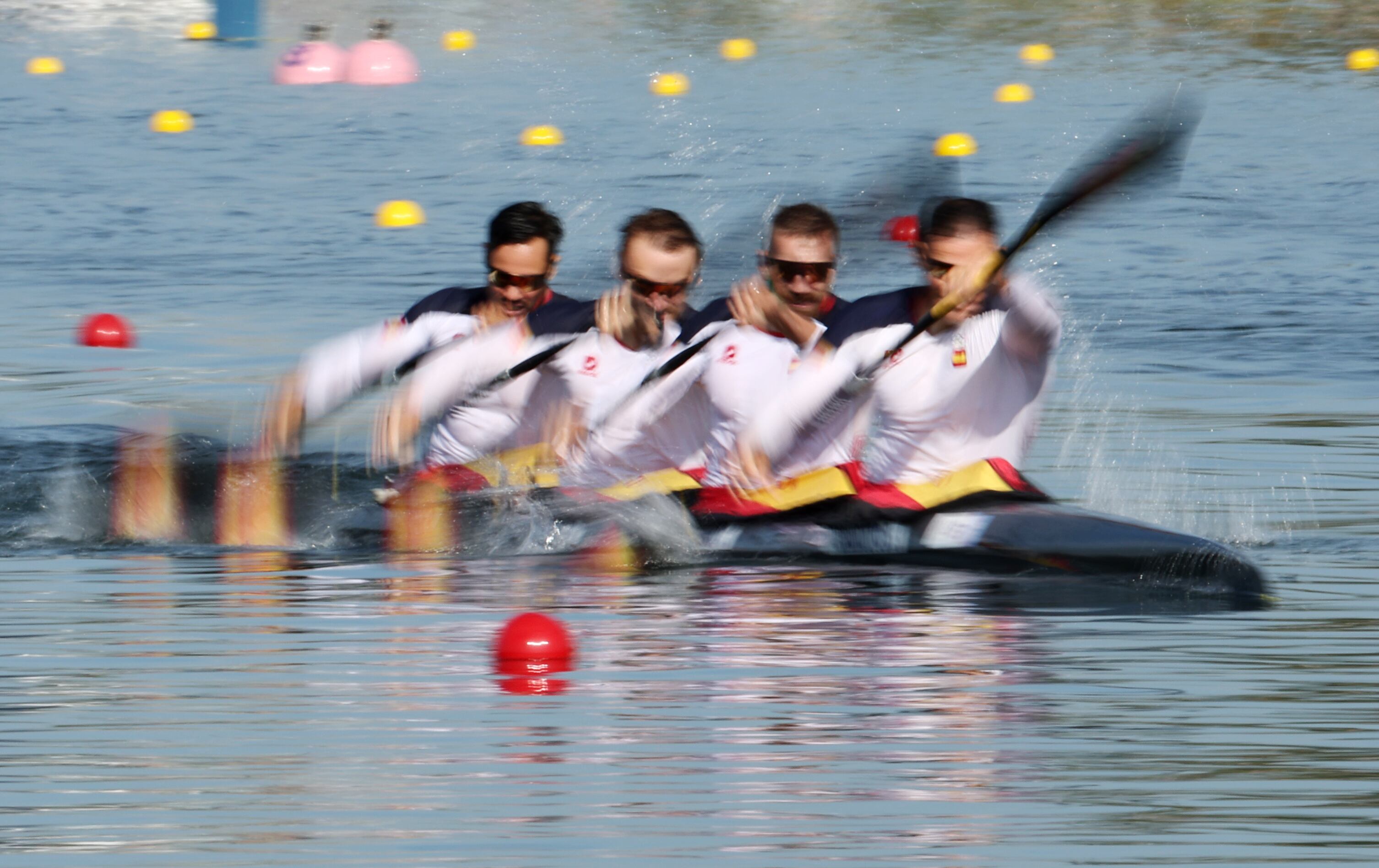 Saúl Craviotto, Carlos Arevalo, Marcus Cooper y Rodrigo Germade, durante la prueba de K4 500m