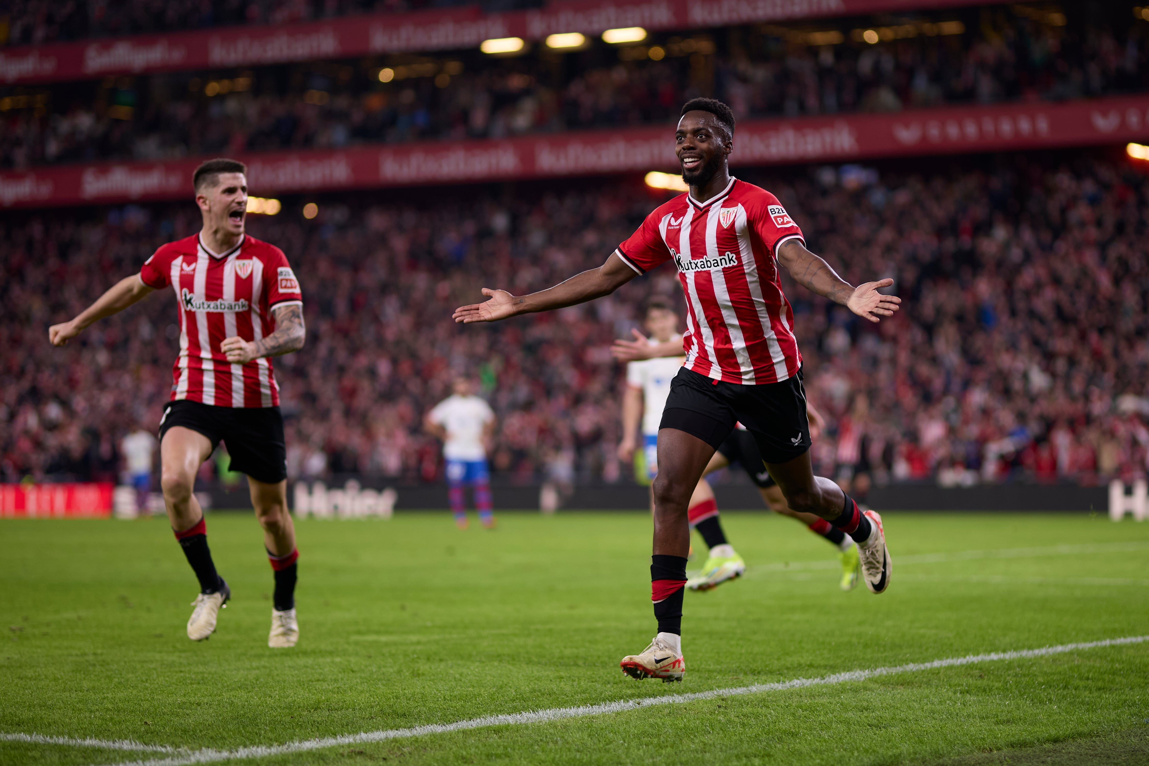 BILBAO, SPAIN - JANUARY 24: Inaki Williams of Athletic Club celebrates after scoring his team's third goal during the Copa Del Rey Quarter Final match between Athletic Club and FC Barcelona at San Mames Stadium on January 24, 2024 in Bilbao, Spain. (Photo by Ion Alcoba Beitia/Getty Images)