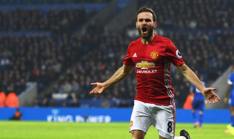 Mata celebra su gol ante el Leicester City