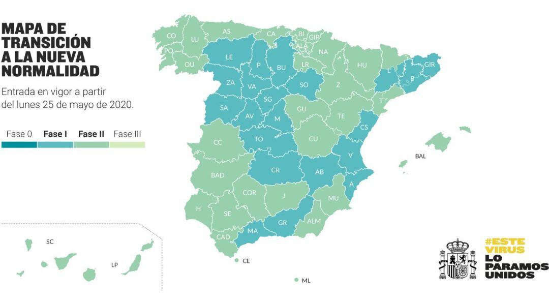 Mapa por provincias de avance en la desescalada