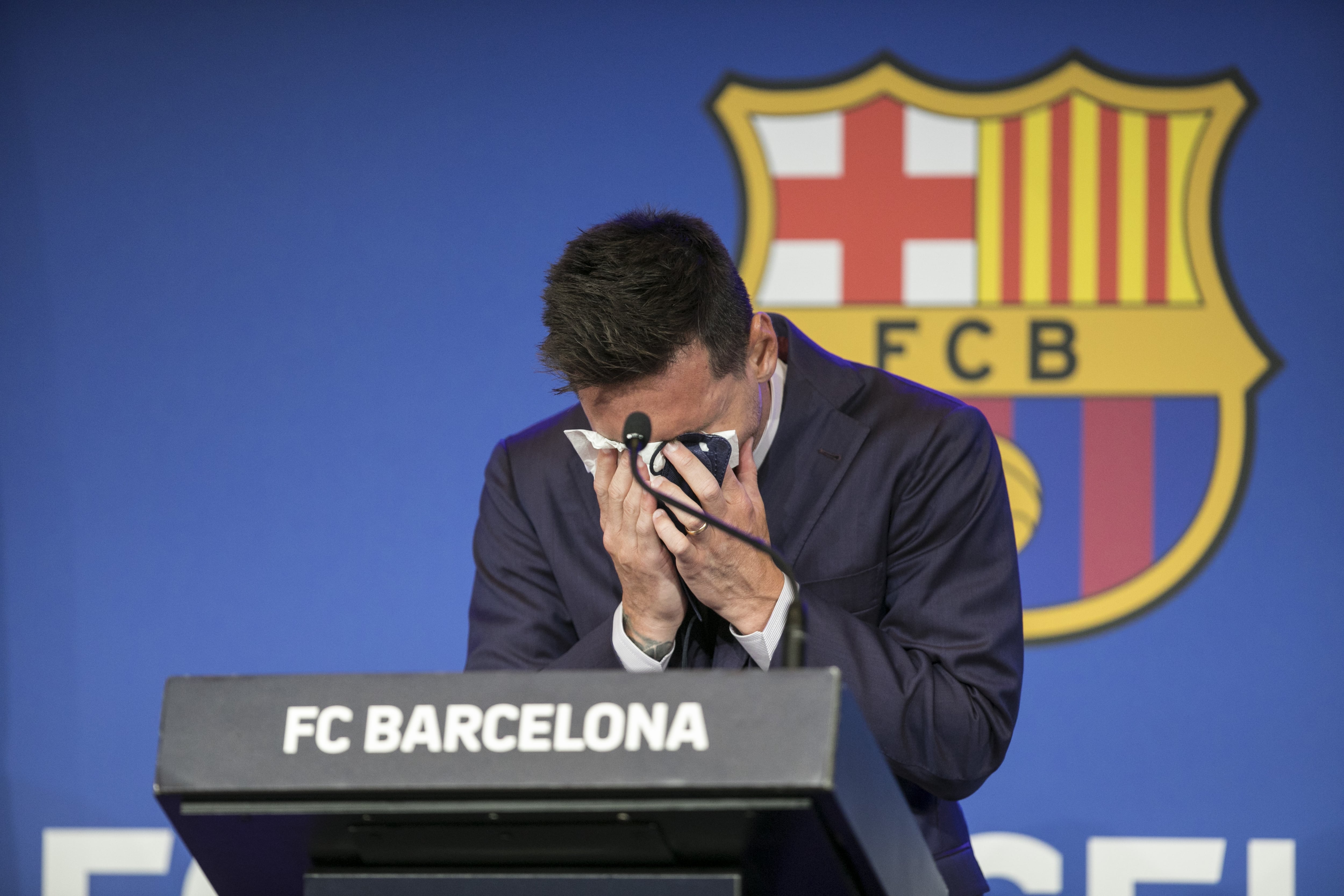 Leo Messi en su rueda de prensa de despedida del FC Barcelona