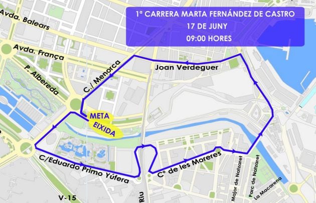 Itinerario de la I Carrera Marta Fernández de Castro de este domingo en Valencia