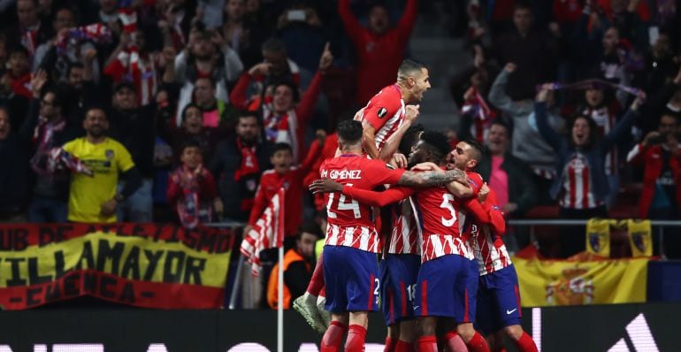 Los jugadores del Atlético de Madrid celebrando un gol en el Wanda Metropolitano.