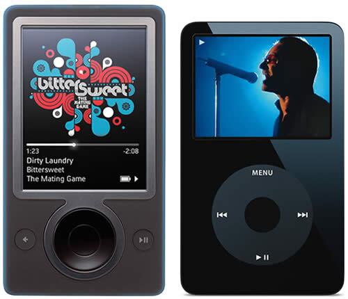 Comparativa de Zune de Microsoft e iPod de Apple-