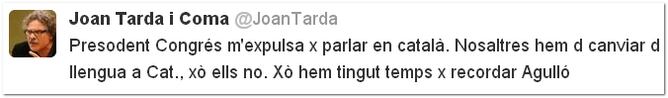 Joan Tardà s&#039;ha quexat a Twitter de la seva expulsió de la tribuna del Congrés dels Diputats