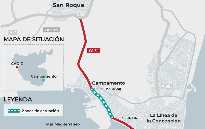 Mapa de las obras en Campamento