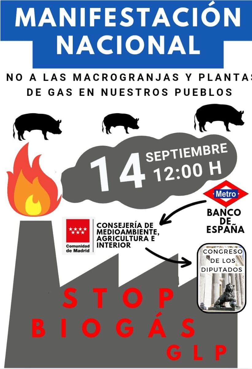 Cartel de la manifestación contra el biogás en Madrid