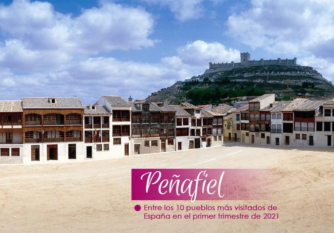 Creatividad realizada por la Ruta del Vino Ribera del Duero donde se puede observar el Castillo de Peñafiel desde su Plaza del Coso.