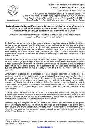 Conclusiones del abogado general del TJUE sobre las cláusulas suelo (1/2).