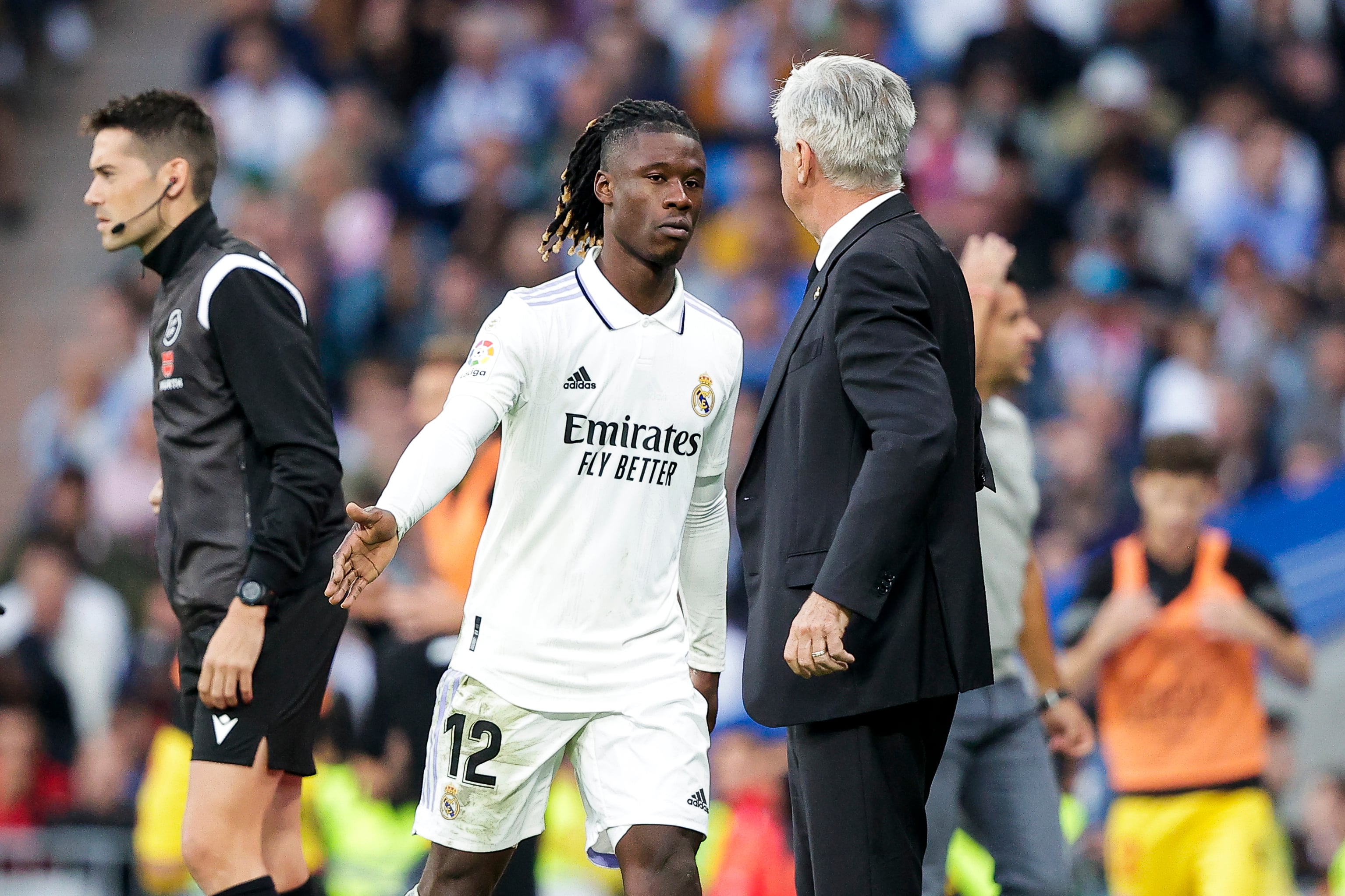 Eduardo Camavinga y Carlo Ancelotti.